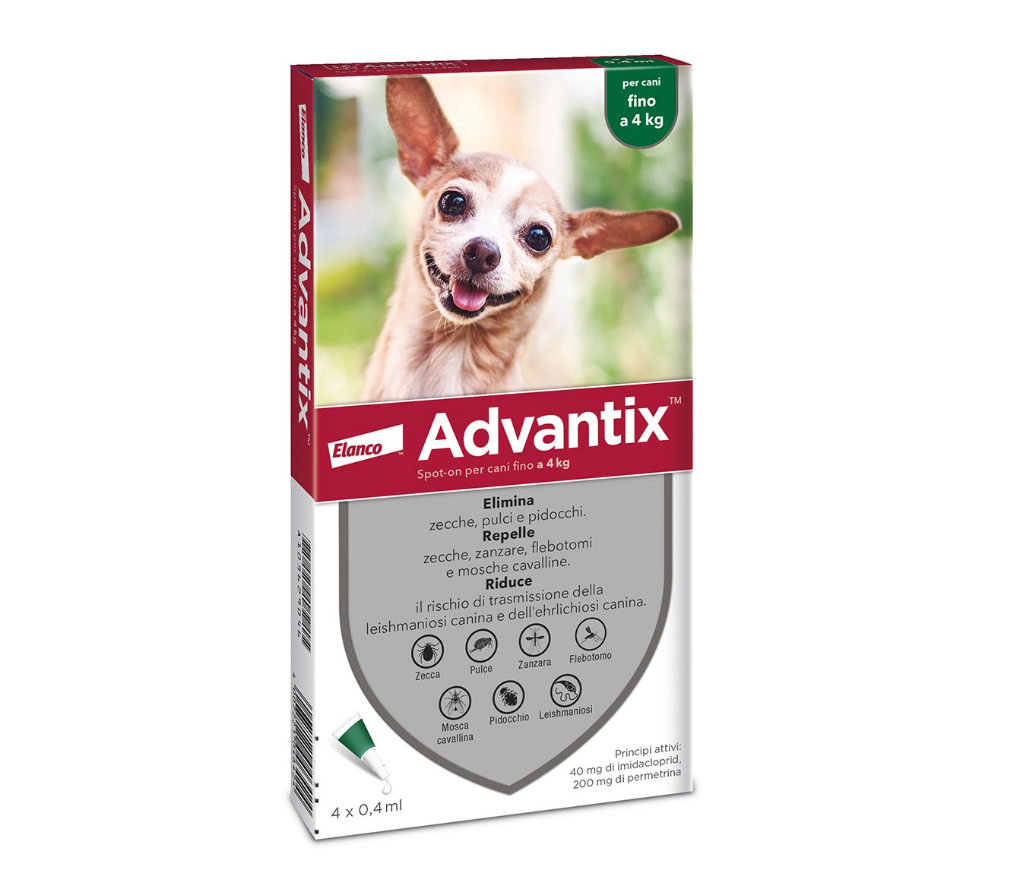 Antiparassitario per cani di peso fino a 4 kg, 4x 0,4ml Advantix