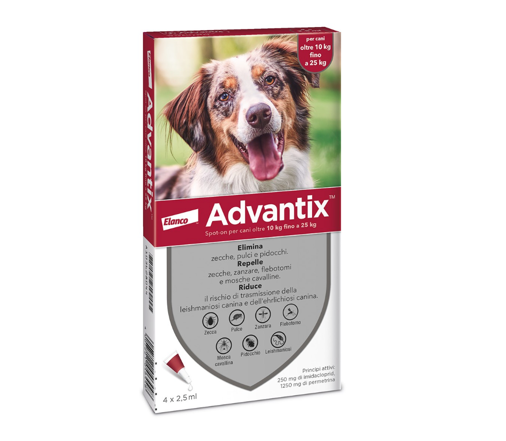 Antiparassitario per cani di peso 10-25 kg, 4 x 2,5 ml Advantix