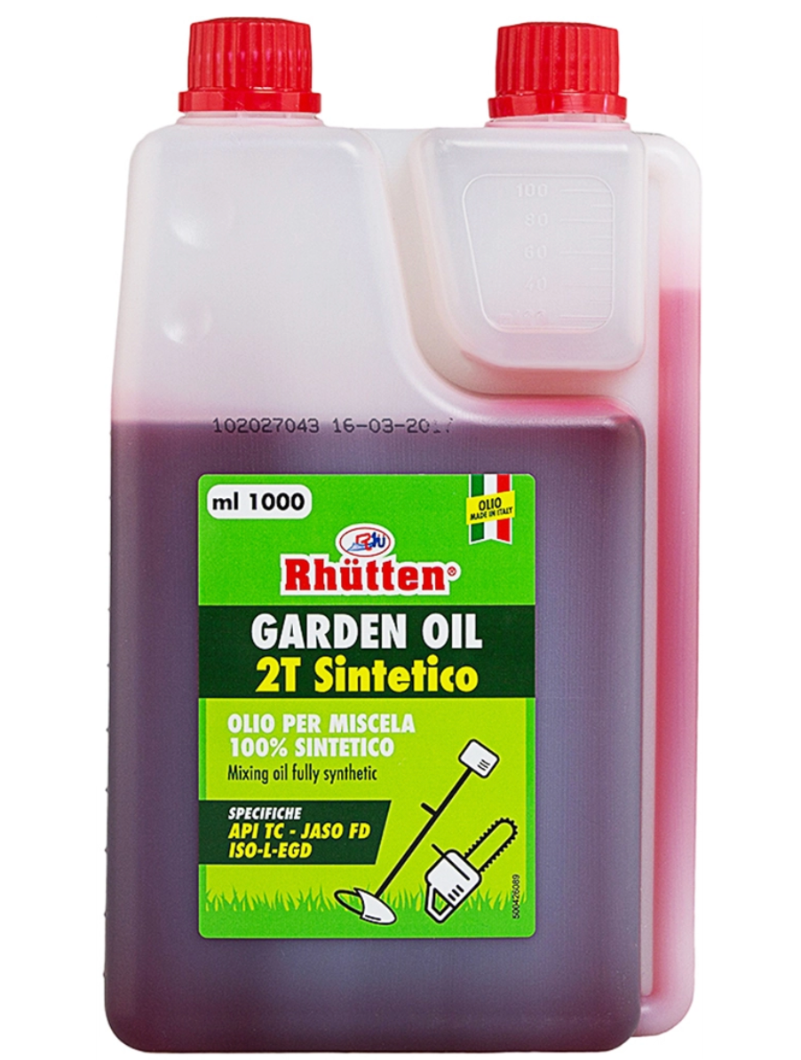 Olio per macchine da giardino sintetico 2t con dosatore 1 litro Rhutten