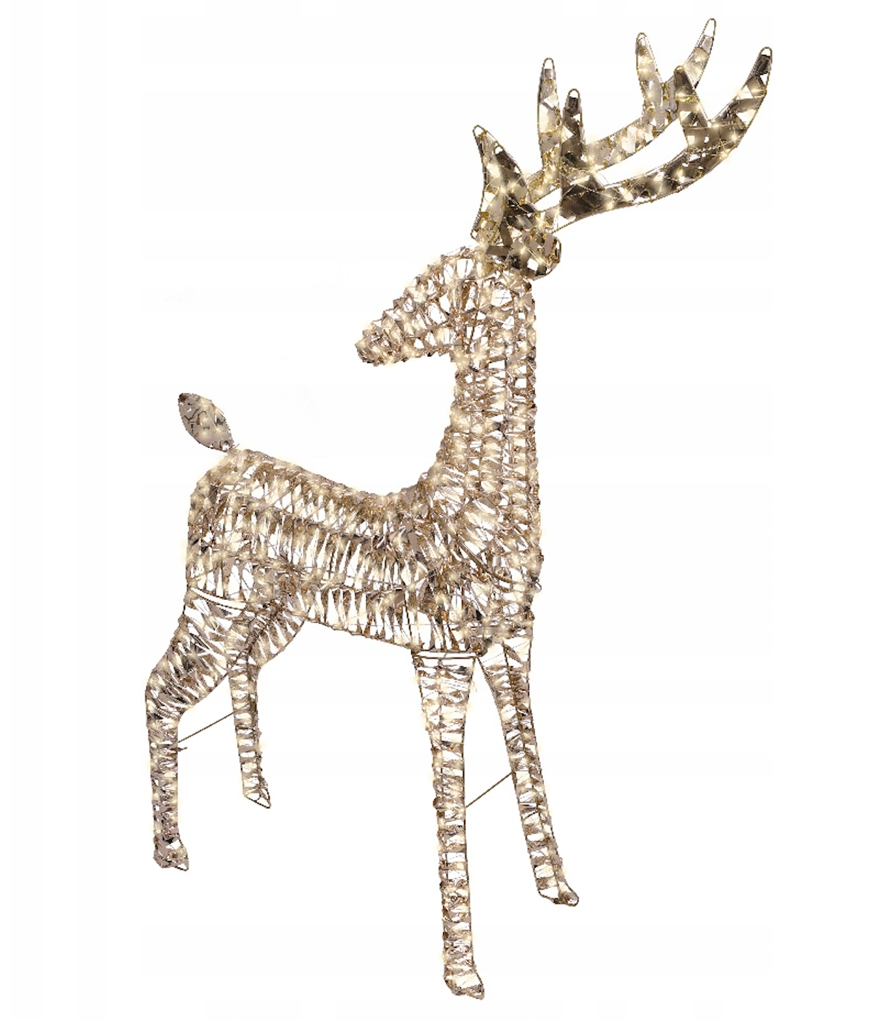 Renna luminosa natalizia LED 130cm H 18x65cm colore oro, luce bianca caldo Warm White Kaemingk