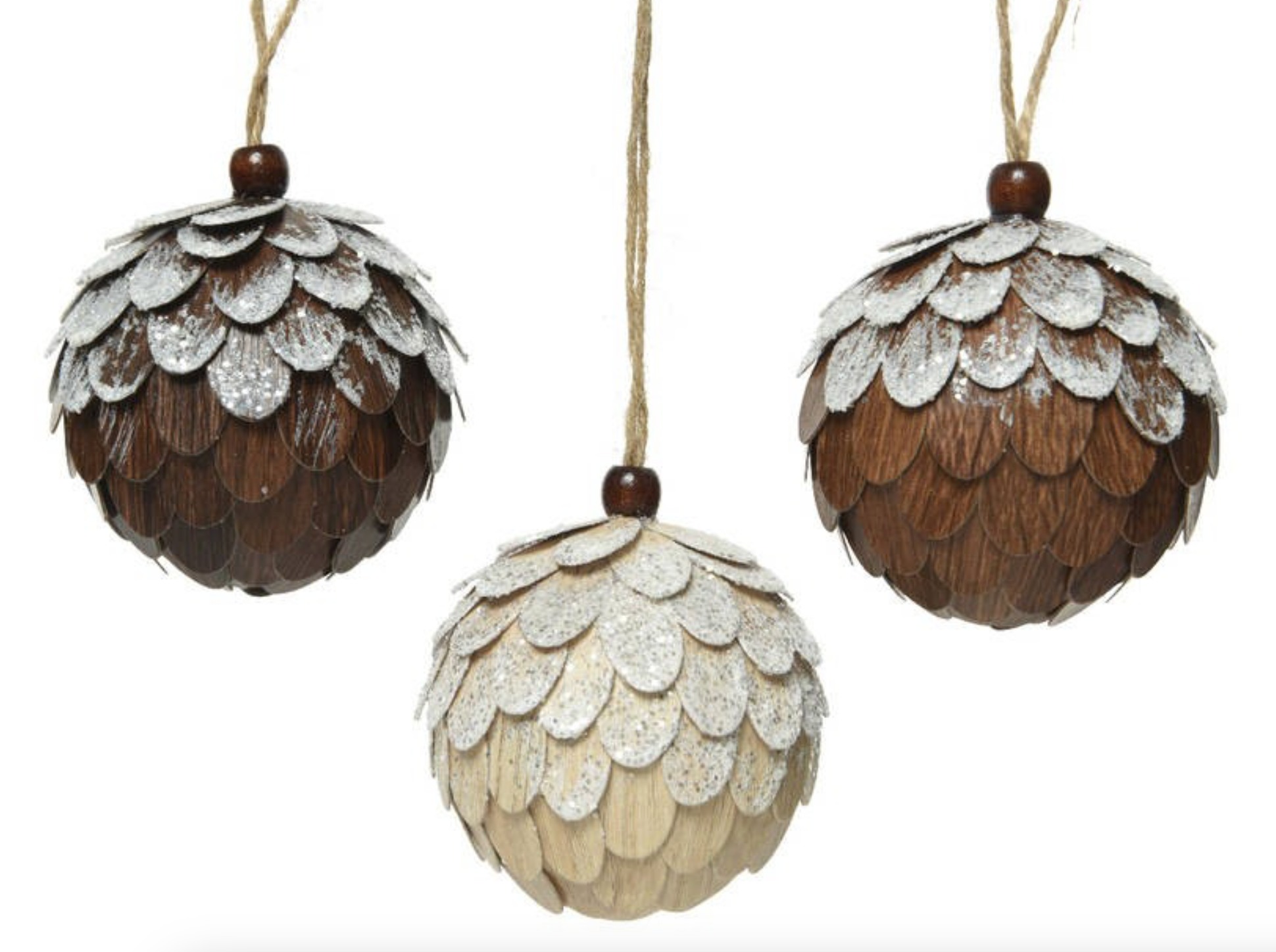 Sfera effetto legno innevato, 1 pezzo, 3 colori assortiti, diametro 8cm Kaemingk