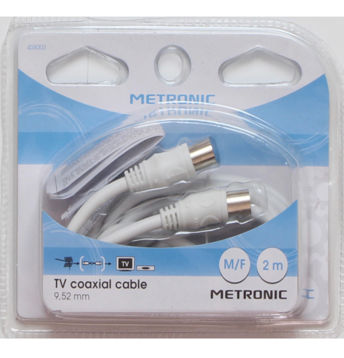 Cavo d'antenna TV coassiale maschio / femmina 9,52 mm 2 metri Metronic