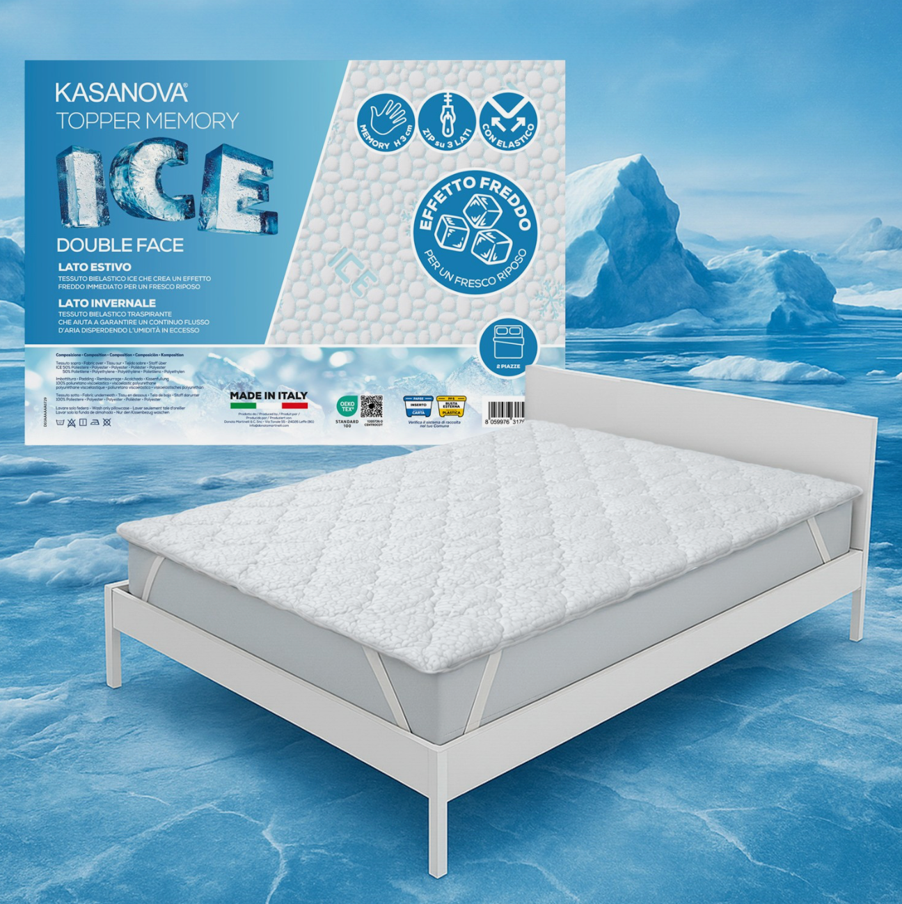Topper matrimoniale memory con effetto fresco Ice 160x190 cm Kasanova