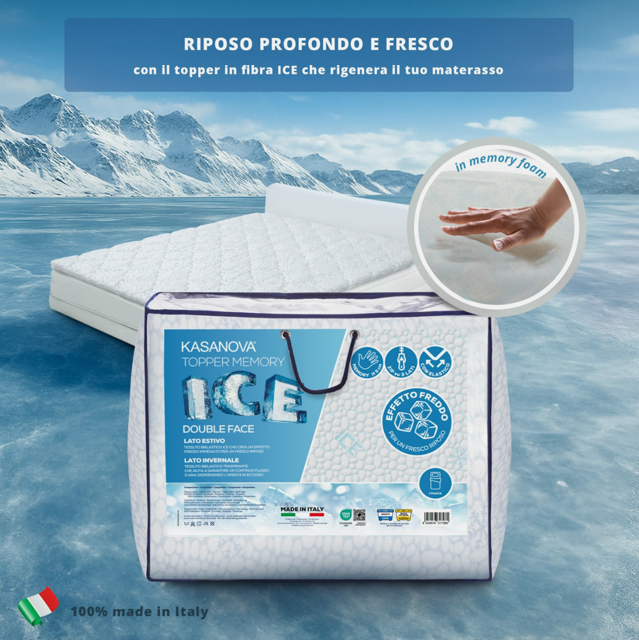 Topper matrimoniale memory con effetto fresco Ice 160x190 cm Kasanova