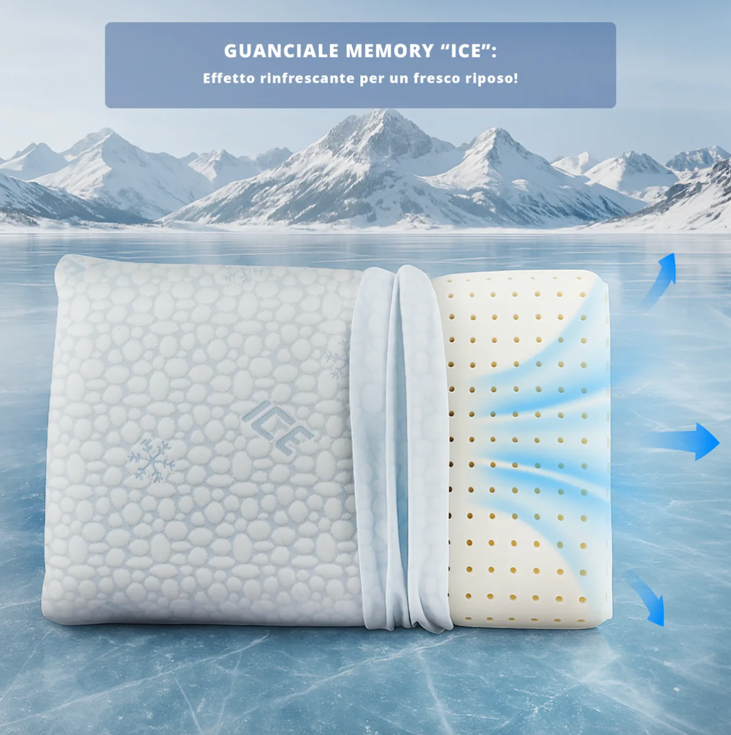 Guanciale in memory foam con tecnologia rinfrescante Ice 42x72x12 cm Kasanova