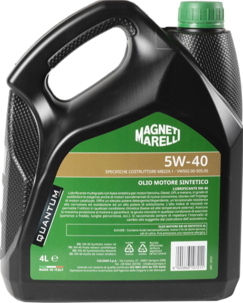 Olio motore 5W-40 sintetico 4 litri Quantum Marelli