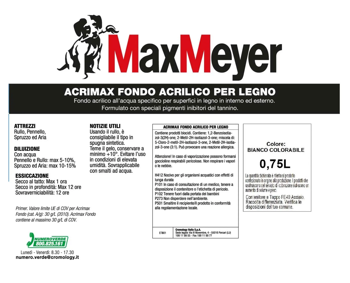 Fondo riempitivo per legno Acrimax Bianco 0,75L Max Meyer