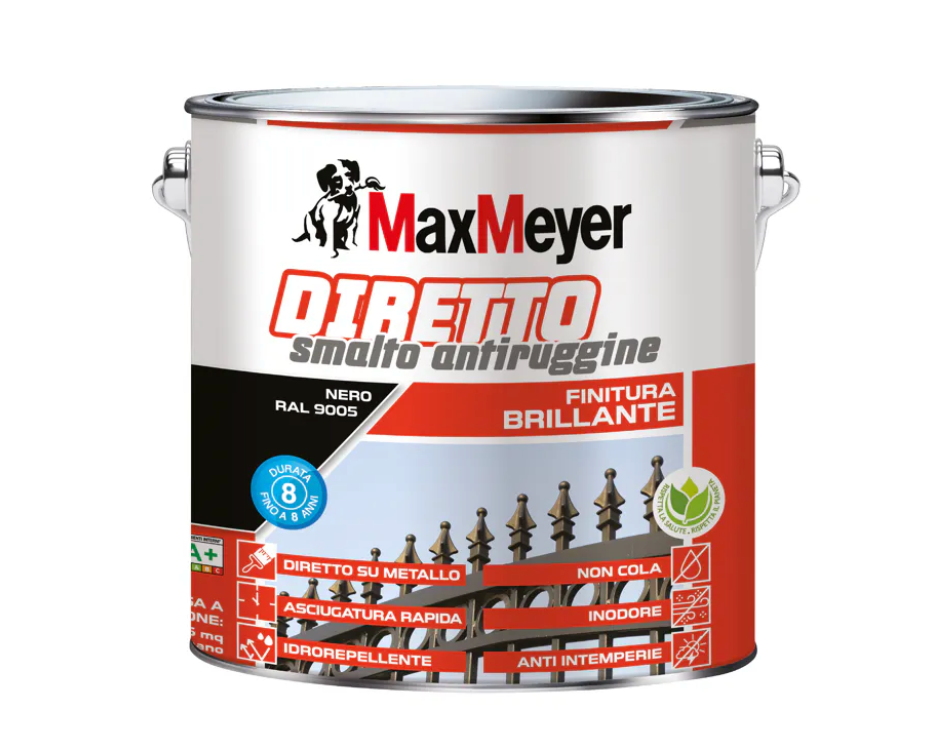 Smalto brillante per metallo e legno Diretto R9005 Nero 2L Max Meyer
