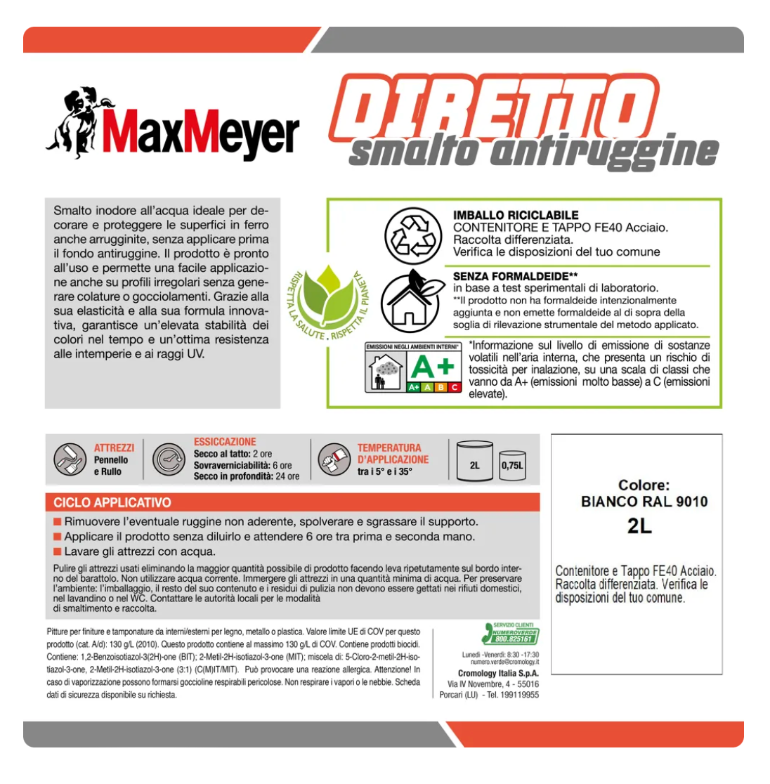 Smalto brillante per metallo e legno Diretto R9010 Bianco 2L Max Meyer