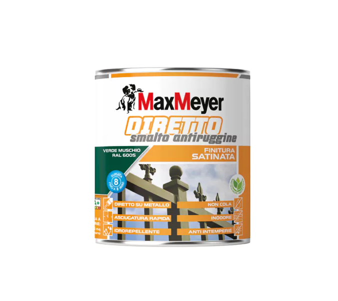 Smalto satinato per metallo e legno Diretto R6005 Verde Muschio 0,75L Max Meyer