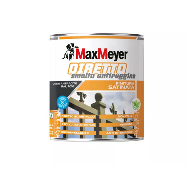 Smalto satinato per metallo e legno Diretto R7016 Grigio Antracite 0,75L Max Meyer
