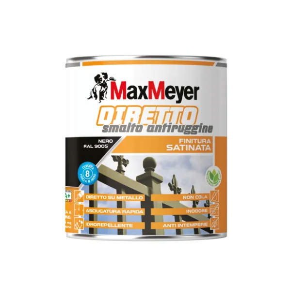 Smalto satinato per metallo e legno Diretto R9005 Nero 0,75L Max Meyer Valex