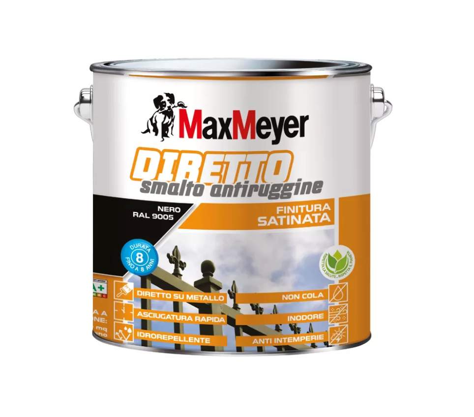 Smalto satinato per metallo e legno Diretto R9005 Nero 2L Max Meyer Valex