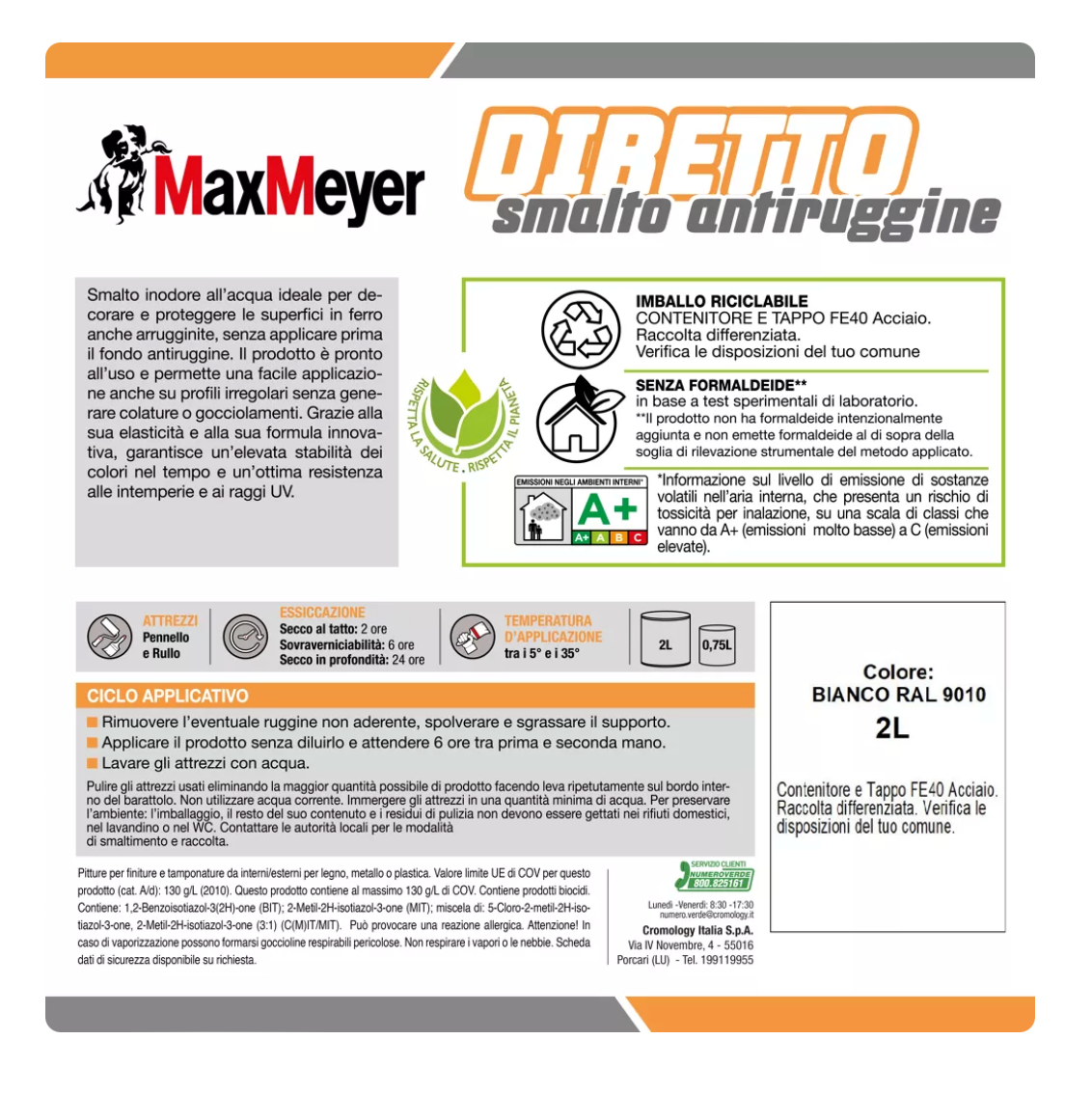 Smalto satinato per metallo e legno Diretto R9010 Bianco 2L Max Meyer
