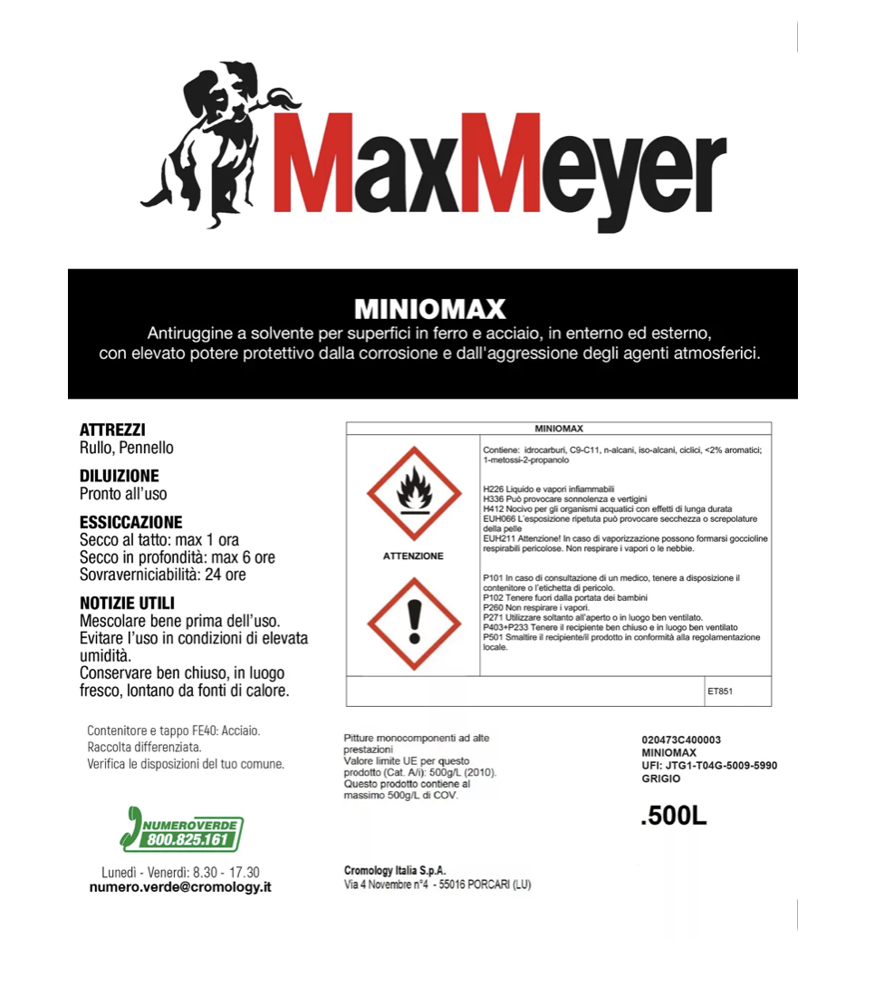 Fondo antiruggine protettivo Miniomax Grigio 0,5L Max Meyer