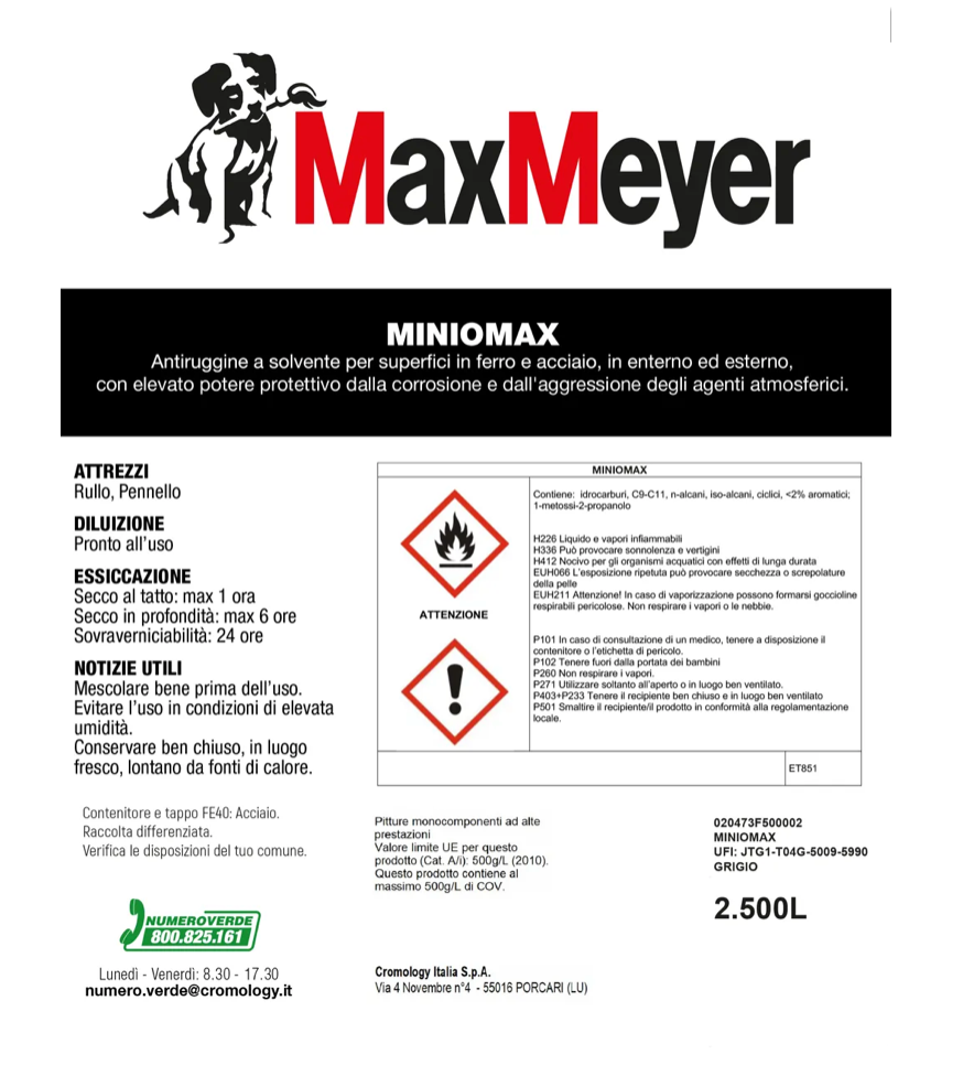 Fondo antiruggine protettivo Miniomax Grigio 2,5L Max Meyer