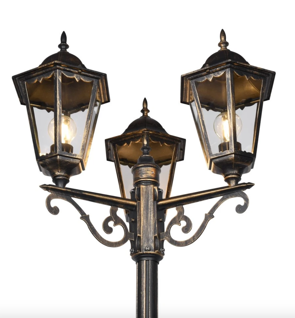 Palo da esterno Mella a 3 lanterne esagonali alluminio ruggine H240 cm E27 Trio Lighting
