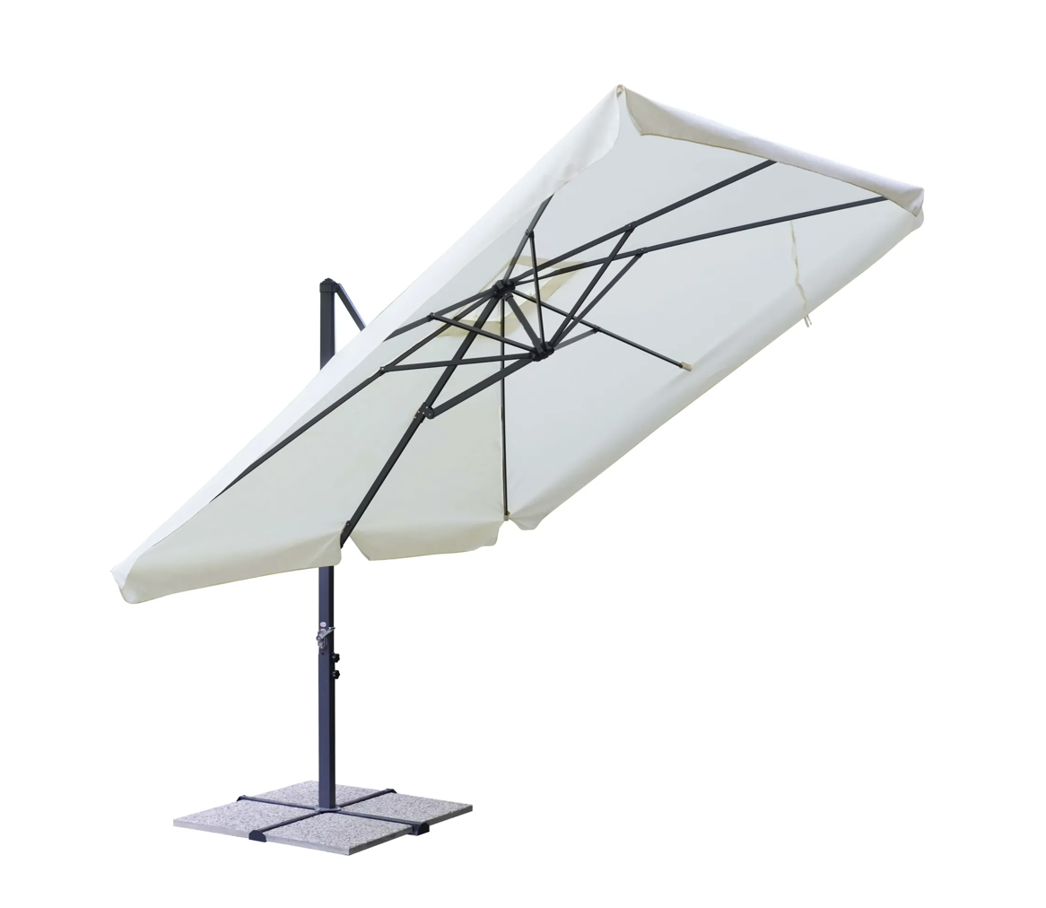 Ombrellone da giardino 3x3 mt con palo laterale struttura antracite e telo ecru Kaemingk