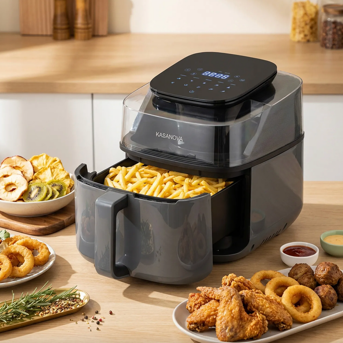 Friggitrice ad aria digitale 5,5 L con essiccatore 1500 W grigio Kasanova