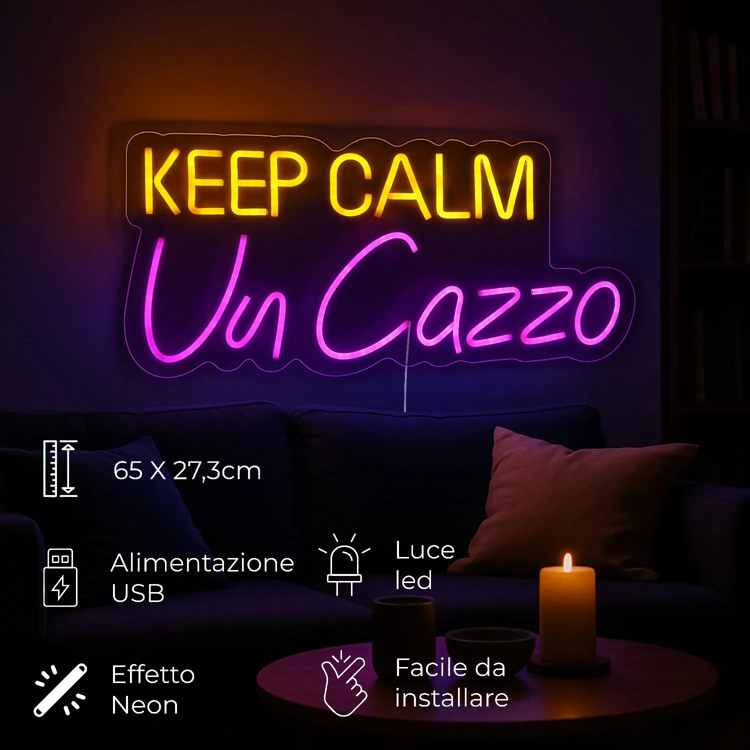 Insegna Luminosa a LED Keep Calm da Appendere Decorazione Motivazionale | Kasanova