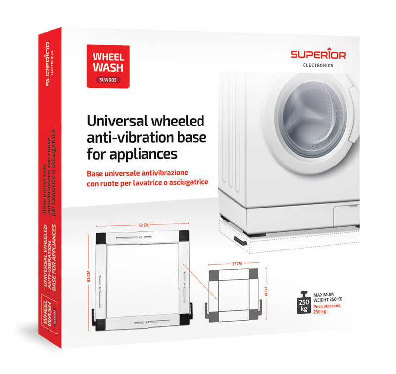 Base Universale con Ruote Superior Wheel Wash per Lavatrice e Asciugatrice, Carrello Antivibrazione Regolabile in Metallo 250kg | Superior