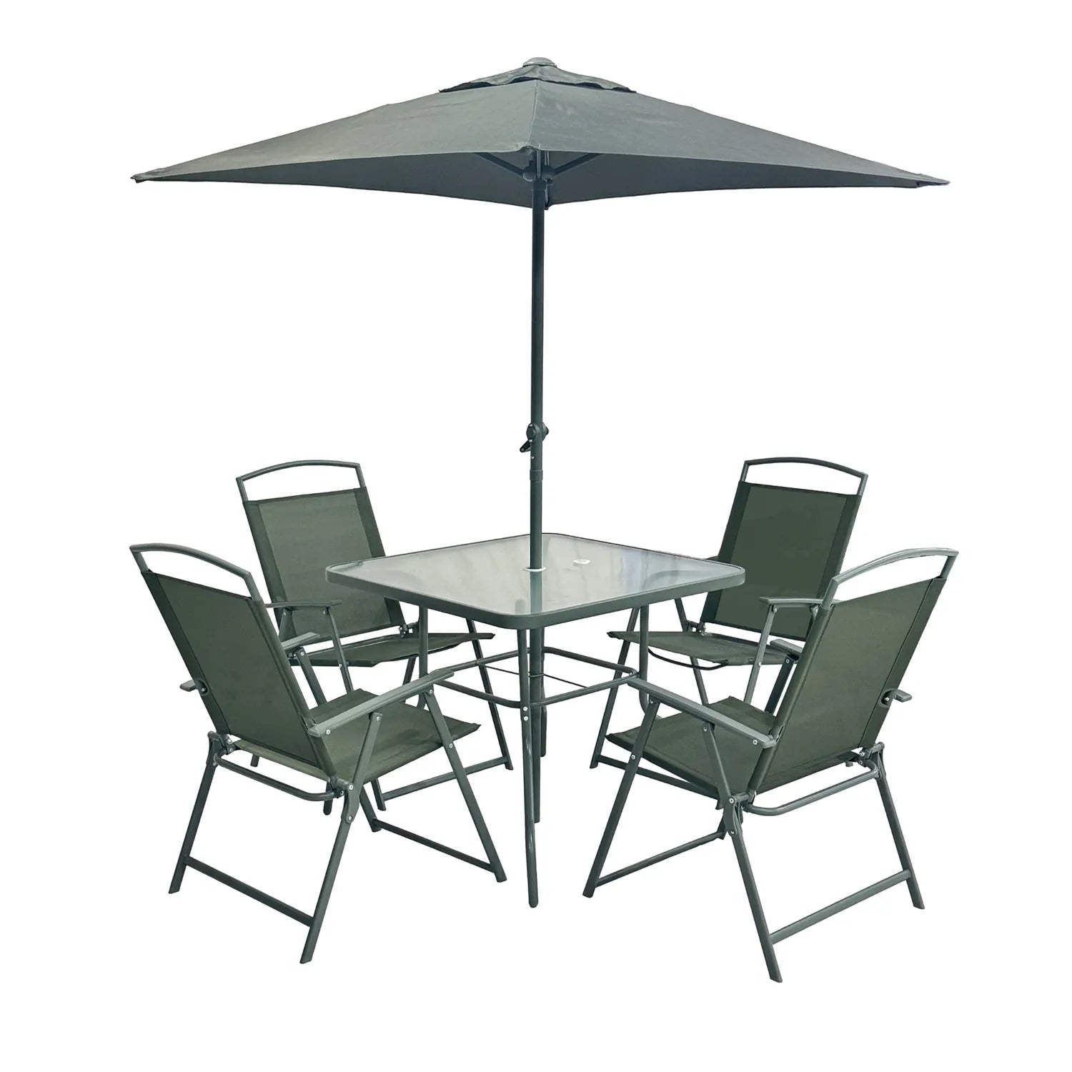 Set Giardino Completo Kasanova Verde con Tavolo, 4 Sedie Pieghevoli e Ombrellone | Arredo Outdoor Salvaspazio