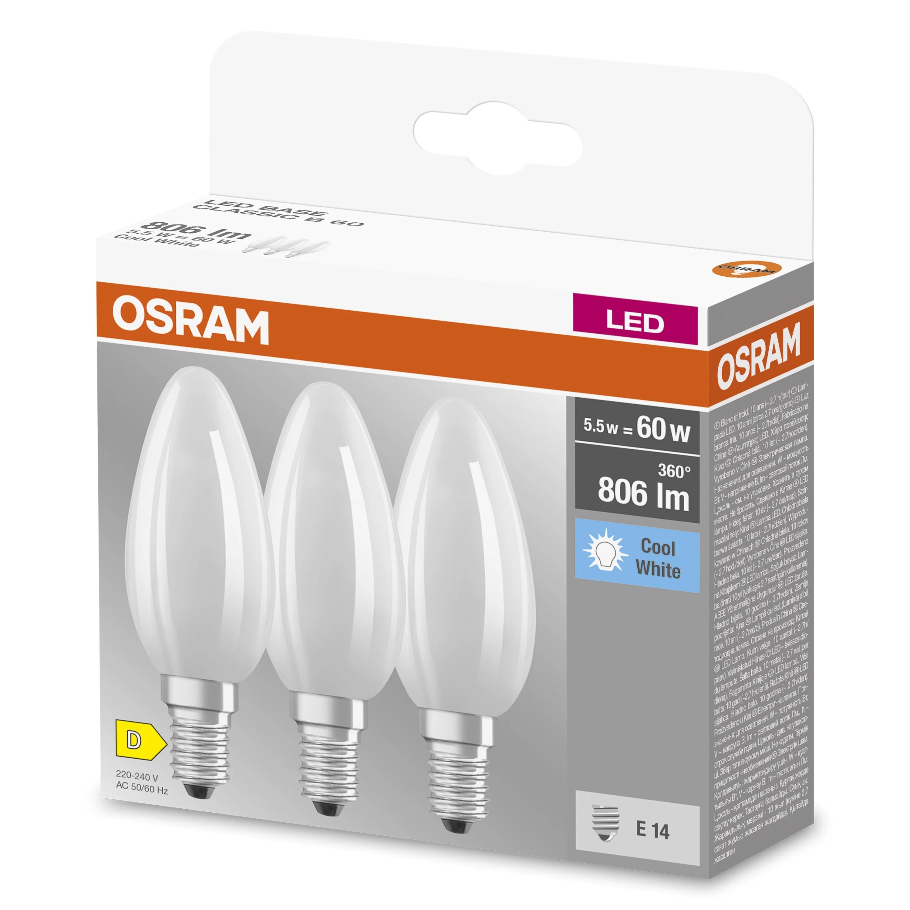 Lampadine LED Filamento E14 60W 4000K 3 pezzi Osram