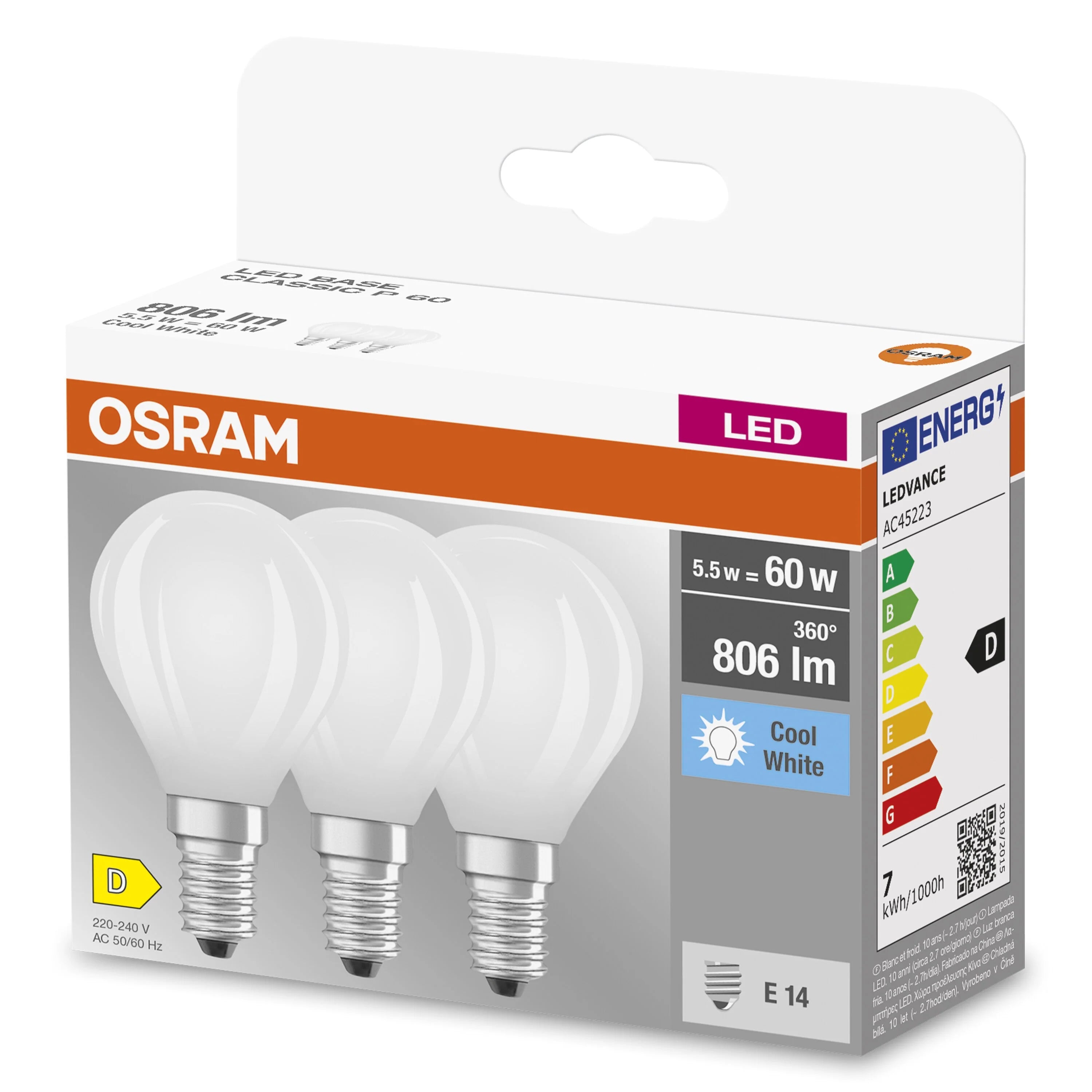 Lampadine LED Filamento Sfera E14 60W 4000K 3 pezzi Osram