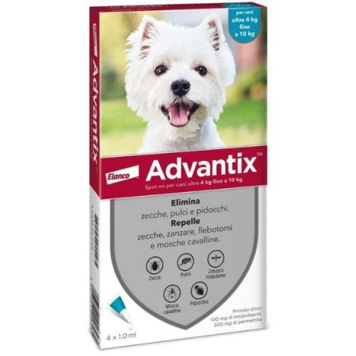 Antiparassitario per cani di peso 4-10 kg, 4pz x 1 ml Advantix