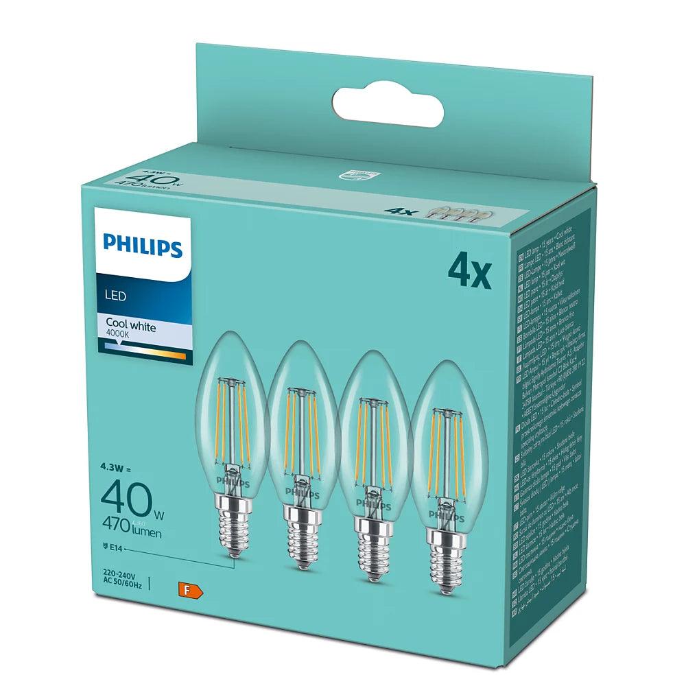 Box 4 pezzi lampadine led a candela 40W attacco e14 4000k Philips - Brico Sapiens - L' evoluzione del fai da te