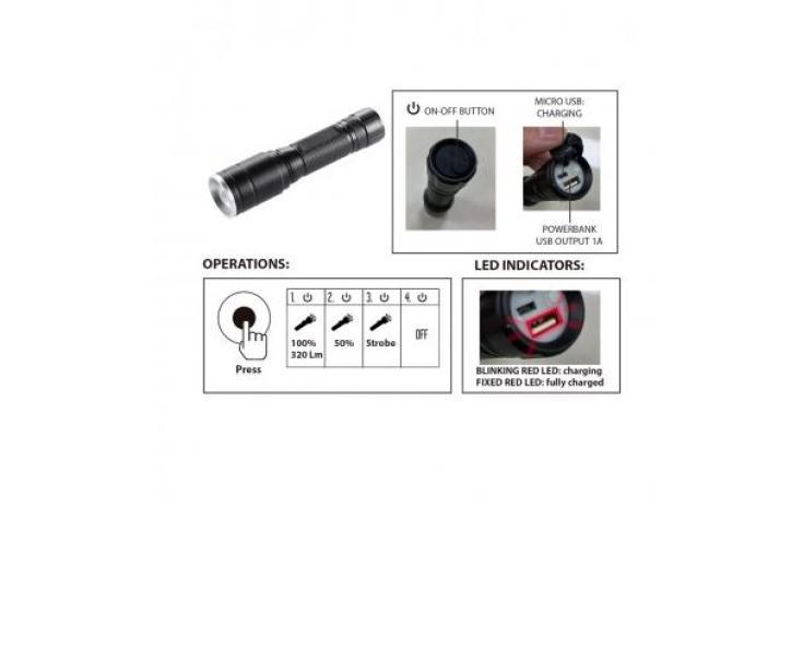 Torcia LED tattica ricaricabile Hunter 5W 6500K con zoom telescopico IR533 Velamp