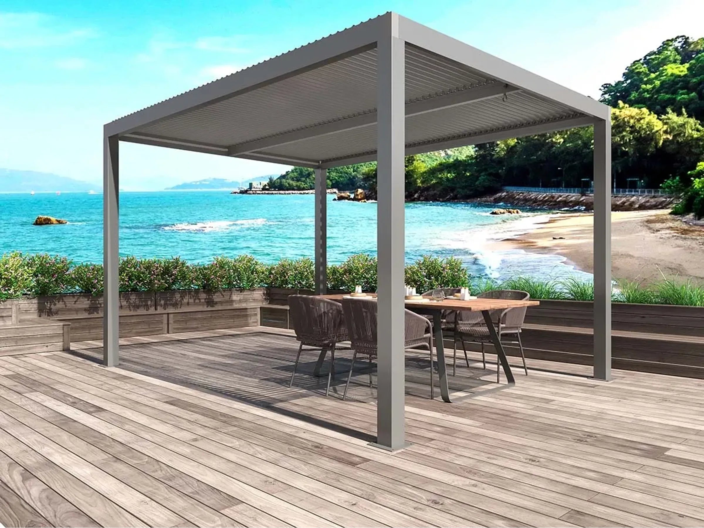 Pergola Bioclimatica Atena 3x4 m Grigio Antracite, Gazebo da Giardino con Lamelle Orientabili | Atena