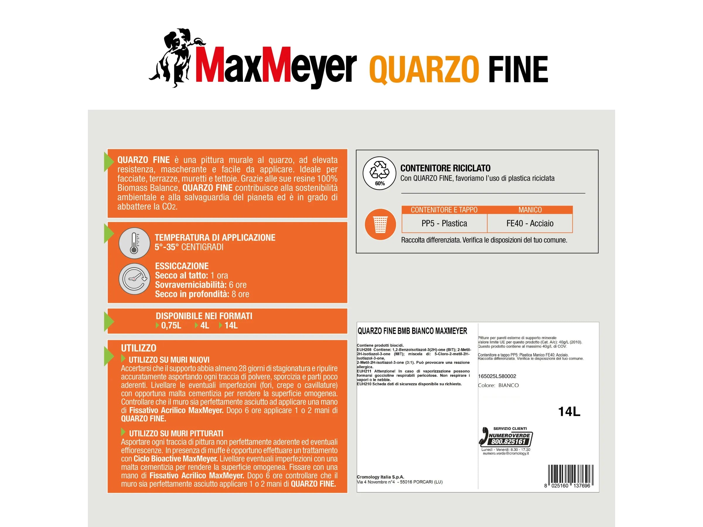 Pittura murale al quarzo fine per esterni MaxMeyer colore bianco confezione da 14 litri