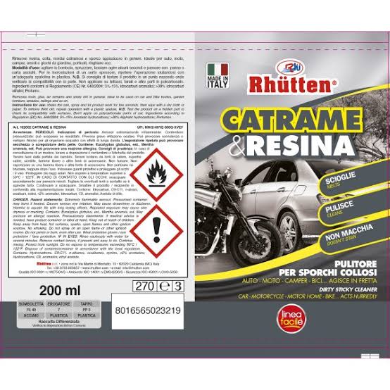 Rhütten Via Catrame e Resina Facile Spray 200 ml Rimuovi Catrame e Resina Auto