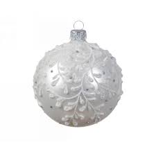 Sfere di Natale D.8cm in Vetro Bianco Matt (Opaco) Decorate con Rami | Addobbi Kaemingk