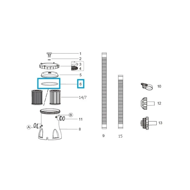 Kit Coperchio e Guarnizioni Bestway P07623 per Pompe Filtro Flowclear 5.678 L/h, Ricambio Originale | Bestway