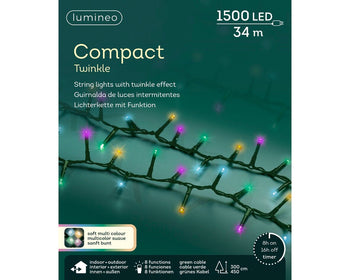 LED COMPACT 3400CM SOFT MULTI 8Catena di Luci di Natale LED Compact 34 Metri Luce Soft Multi (Multicolore Tenue) con 8 Giochi di Luce | Kaemingk FUNZ.