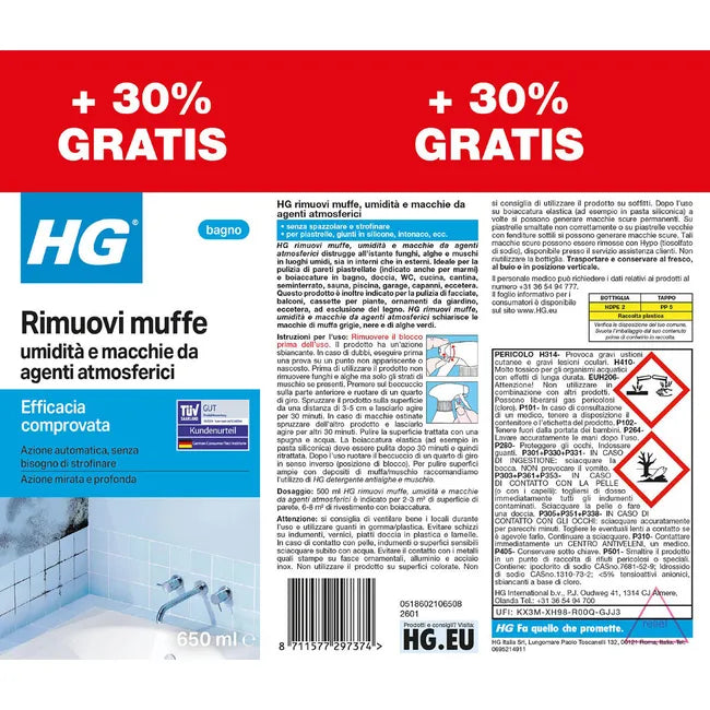 HG Rimuovi Muffe e Macchie di Umidità +30% Gratis – Detergente Antimuffa per Pareti e Fughe