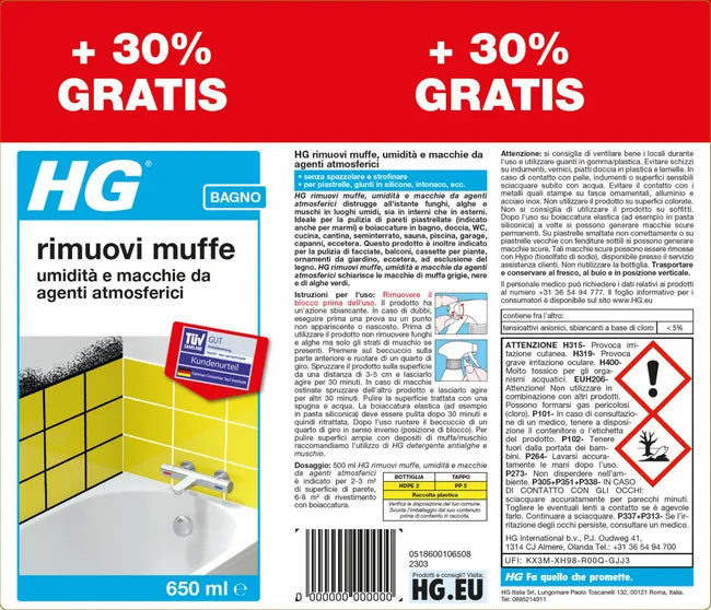 HG Rimuovi Muffe e Macchie di Umidità +30% Gratis – Detergente Antimuffa per Pareti e Fughe