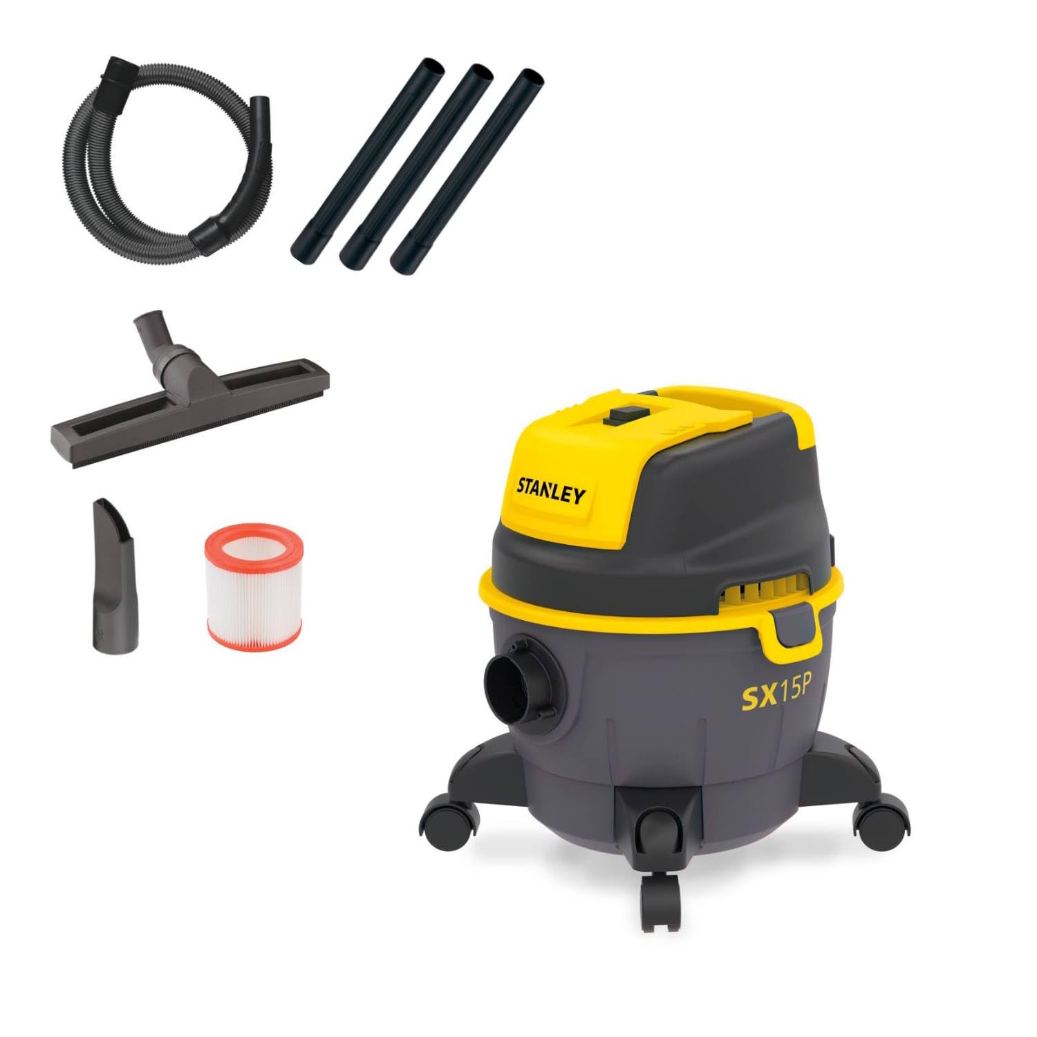 Aspiratore Solidi e Liquidi Compatto 15 Litri per Garage e Officina | Stanley SXVC15PE