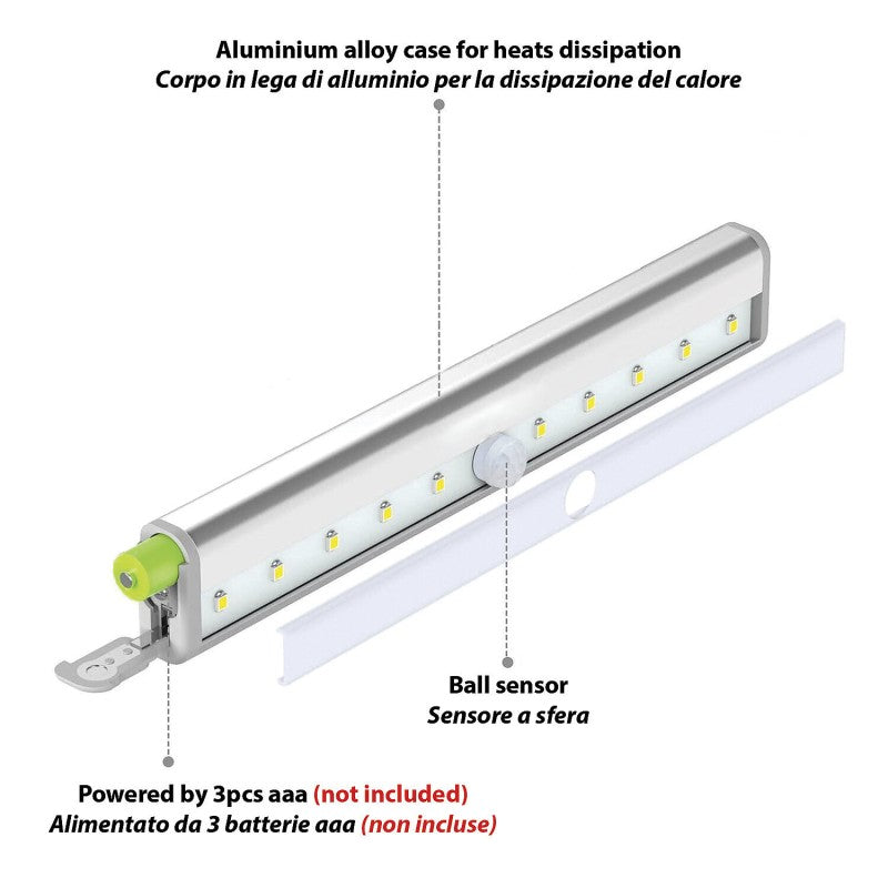 Mini reglette LED COB Smarty 200 lumen con sensore di movimento Velamp