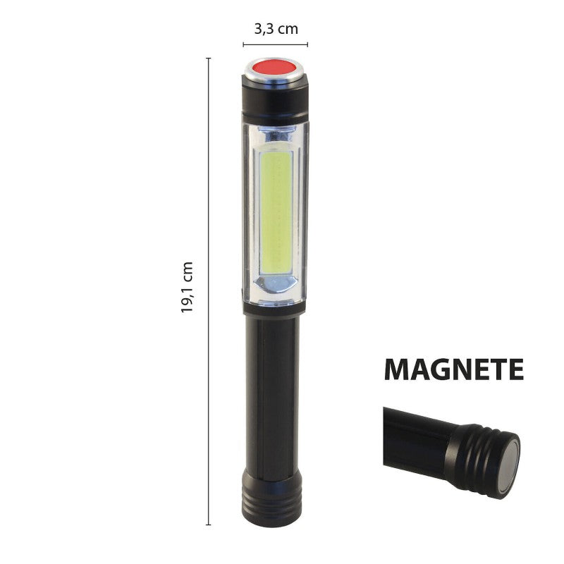 Torcia da lavoro a LED COB in alluminio 3W Big Daddy 400 lumen con calamita e gancio Velamp