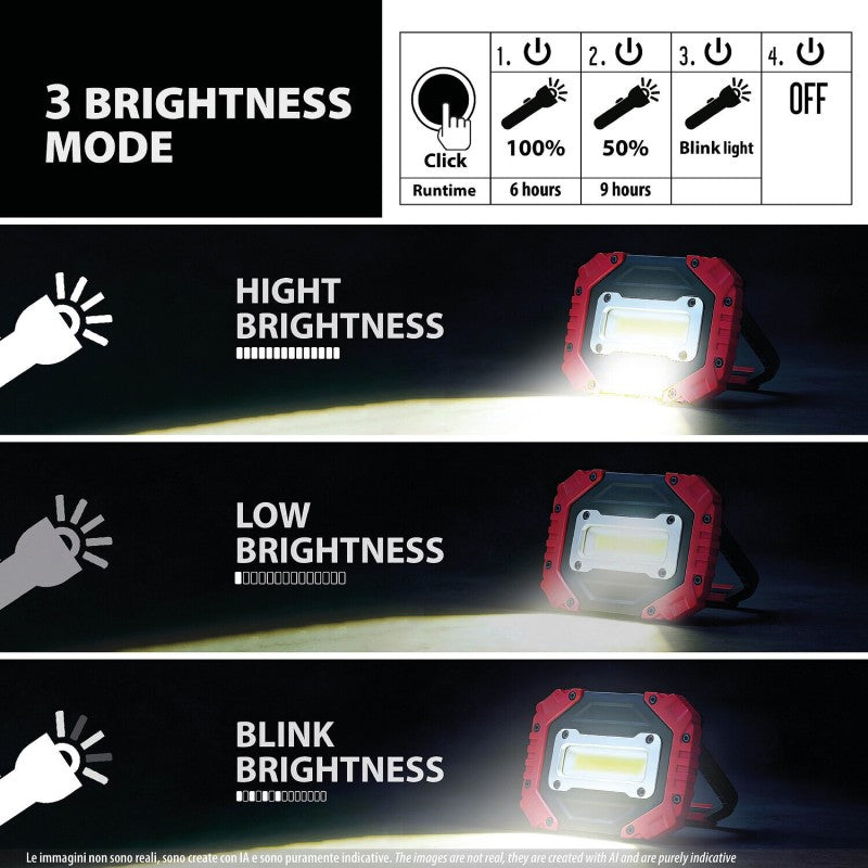 Proiettore da lavoro a LED COB Odissey 900 lumen 4AA portatile Velamp