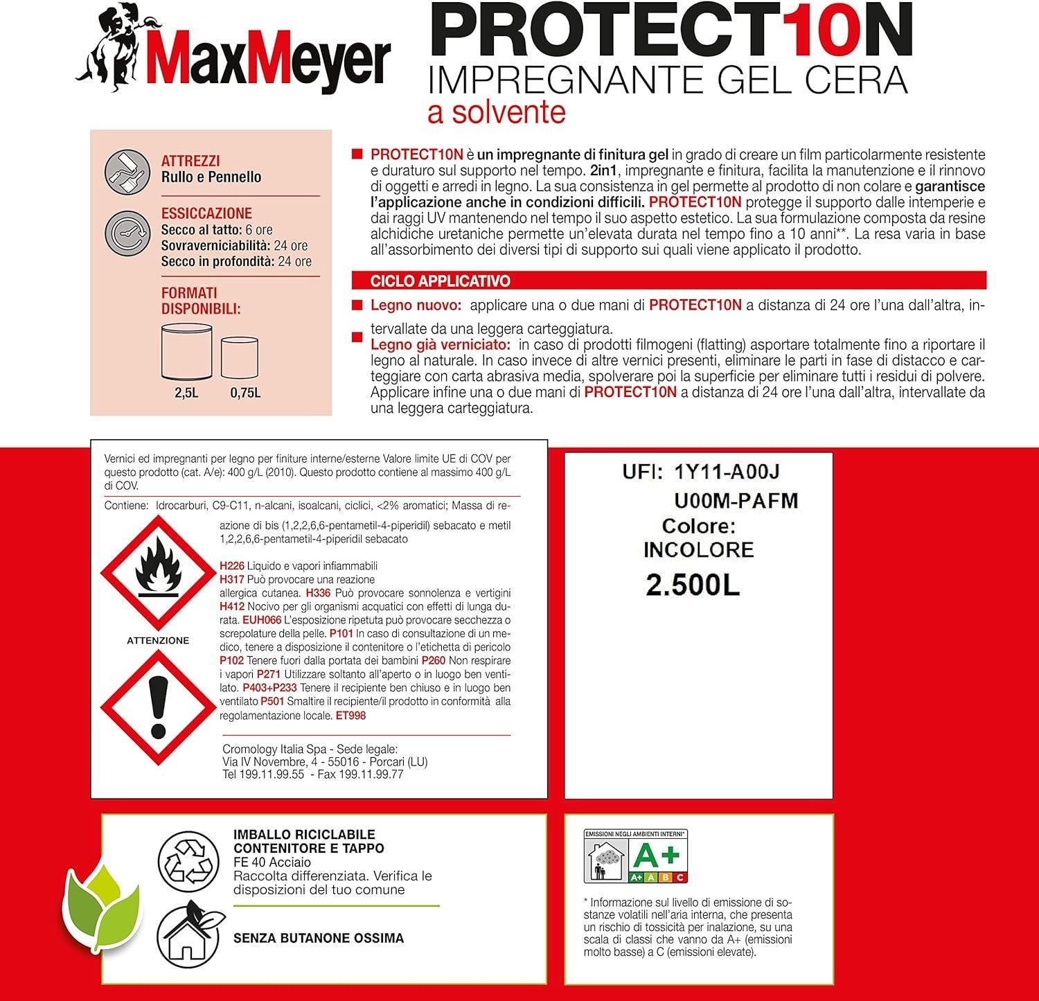 Impregnante gel incolore per legno 2,5L alta protezione Max Meyer