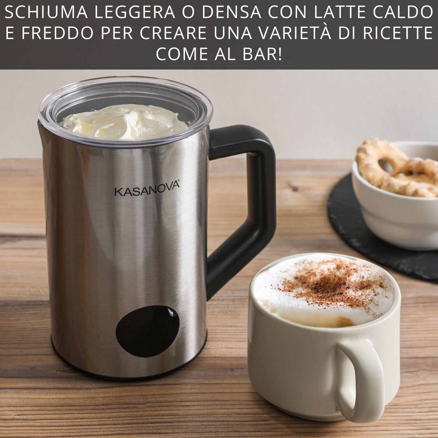 Montalatte elettrico digitale, 6 funzioni, 550W acciaio grigio Kasanova