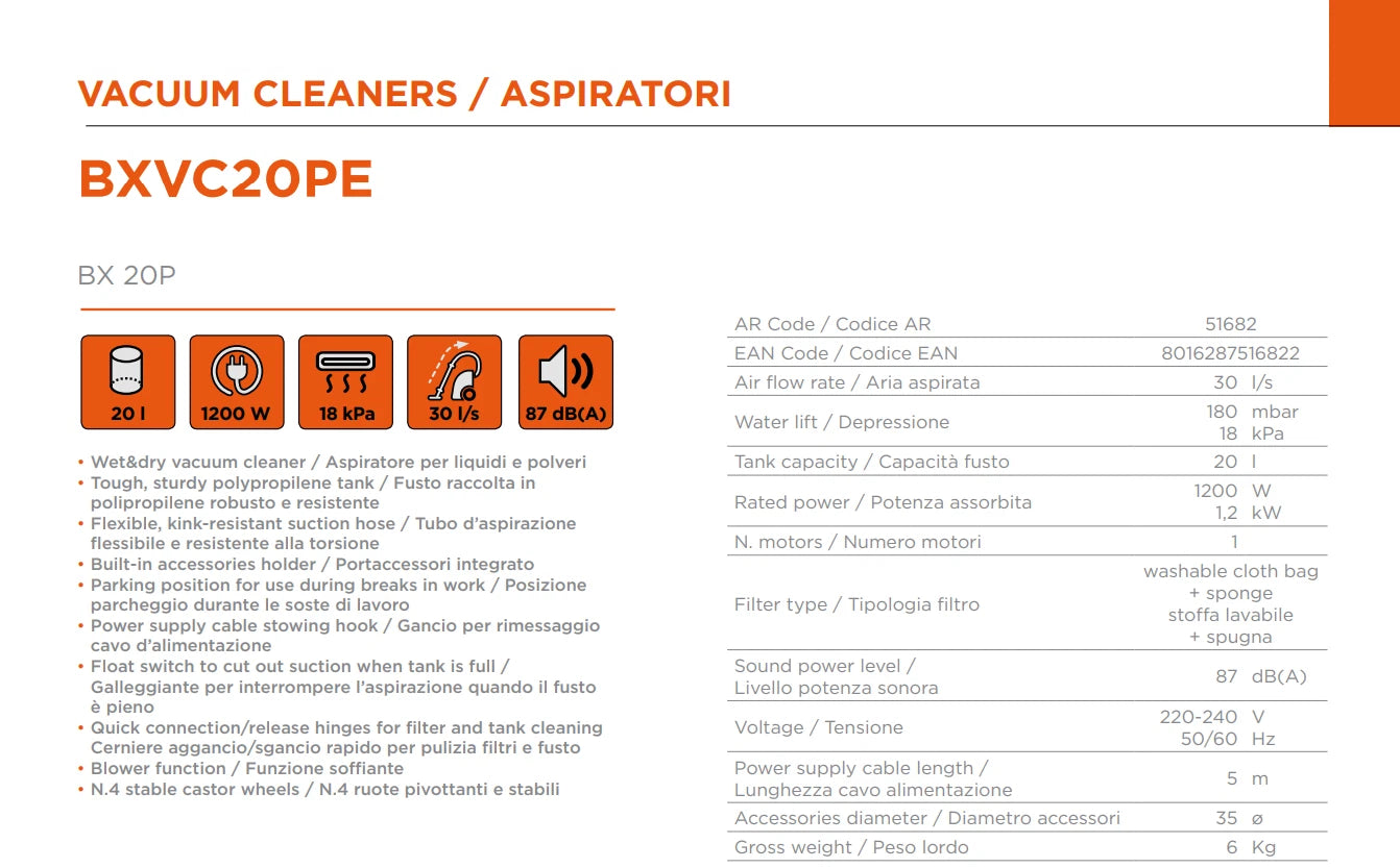 Aspiratutto e Aspiraliquidi Black+Decker 20L 1200W Mod. BXVC20PE, Bidone Aspirapolvere Professionale | Black+Decker