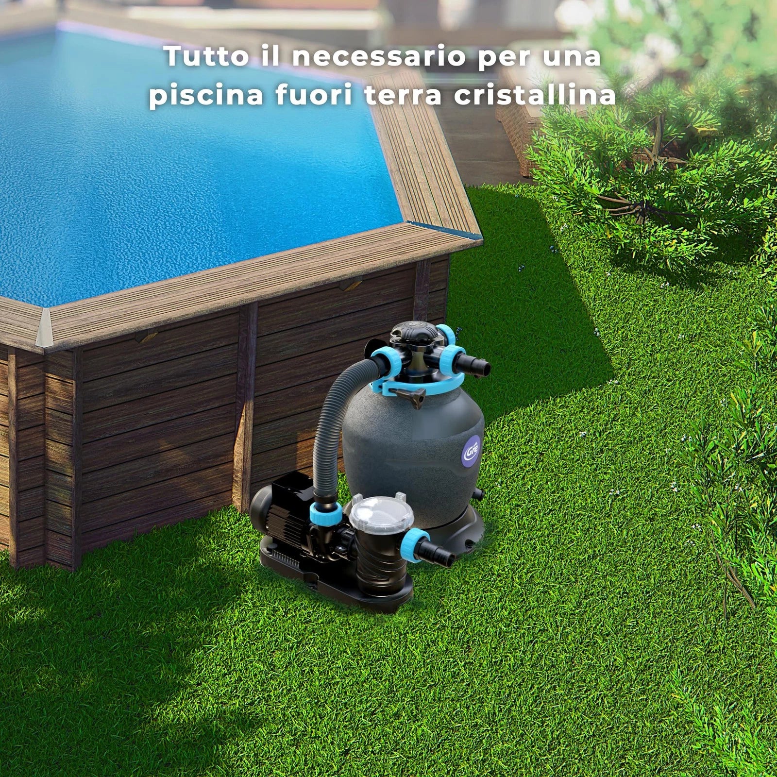 Pompa filtro a sabbia 6000 l/h con prefiltro per piscine fuori terra Gre