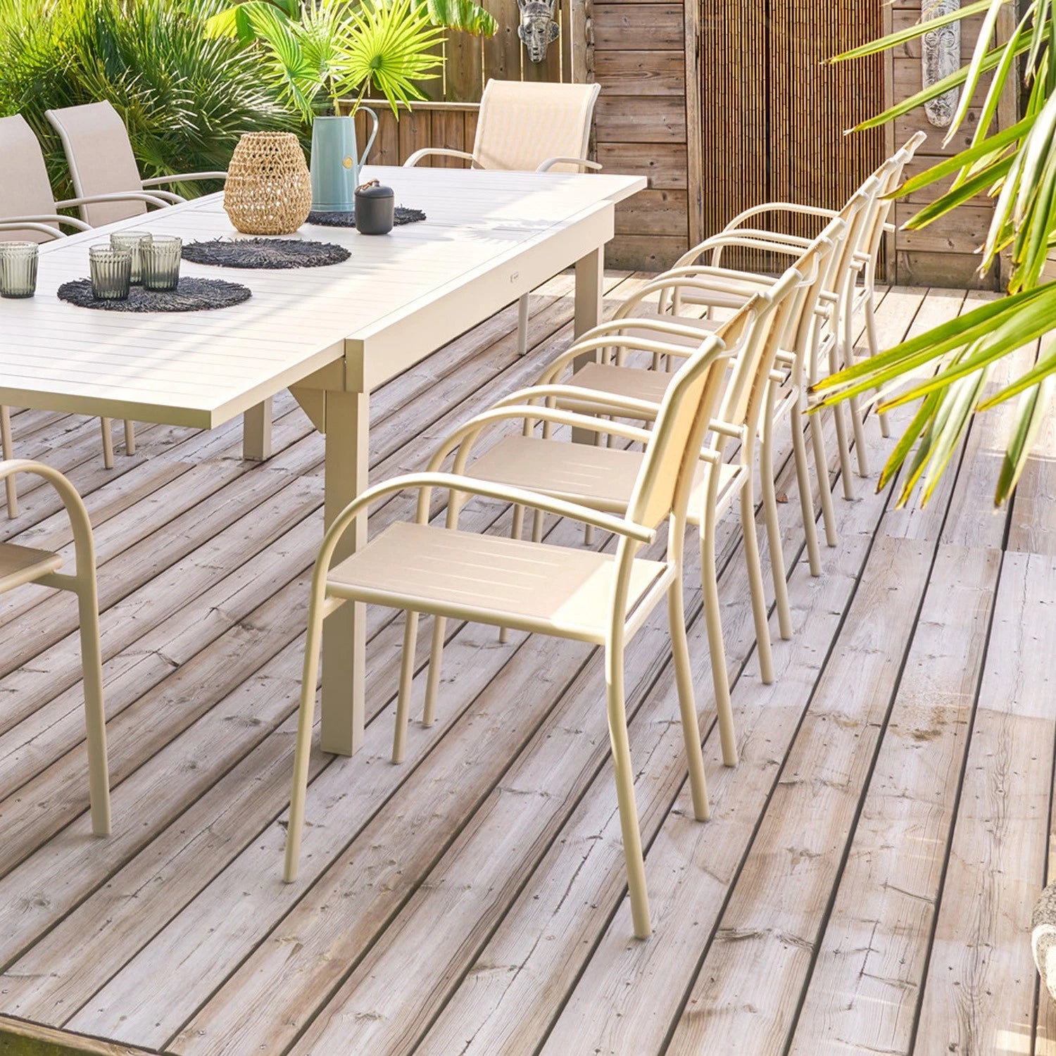 Sedia da Giardino Kasanova Piazza con Braccioli Beige, Struttura in Alluminio Impilabile | 56x65x88 cm
