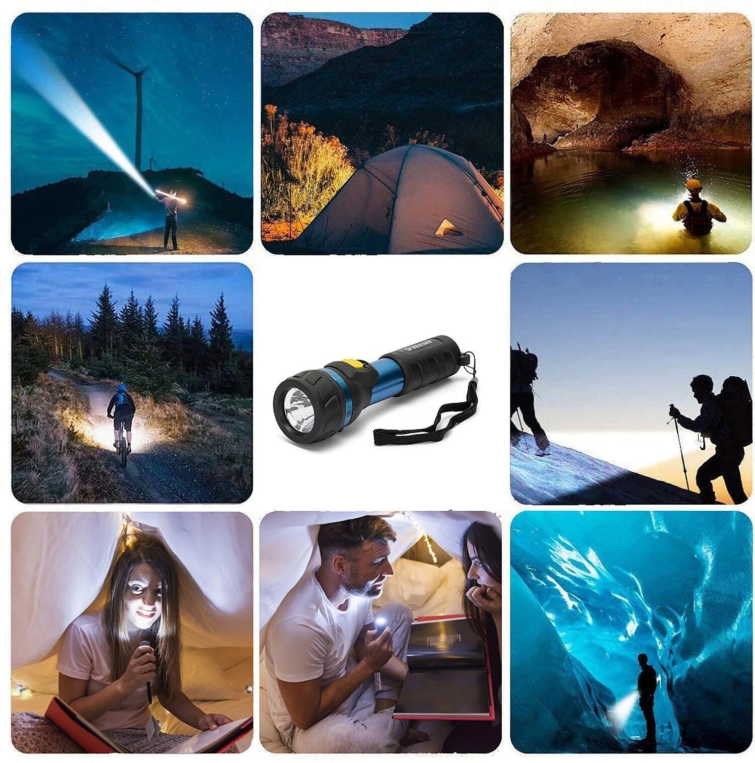 Torcia a LED portatile in alluminio 1W 70 lumen blu con laccio Velamp