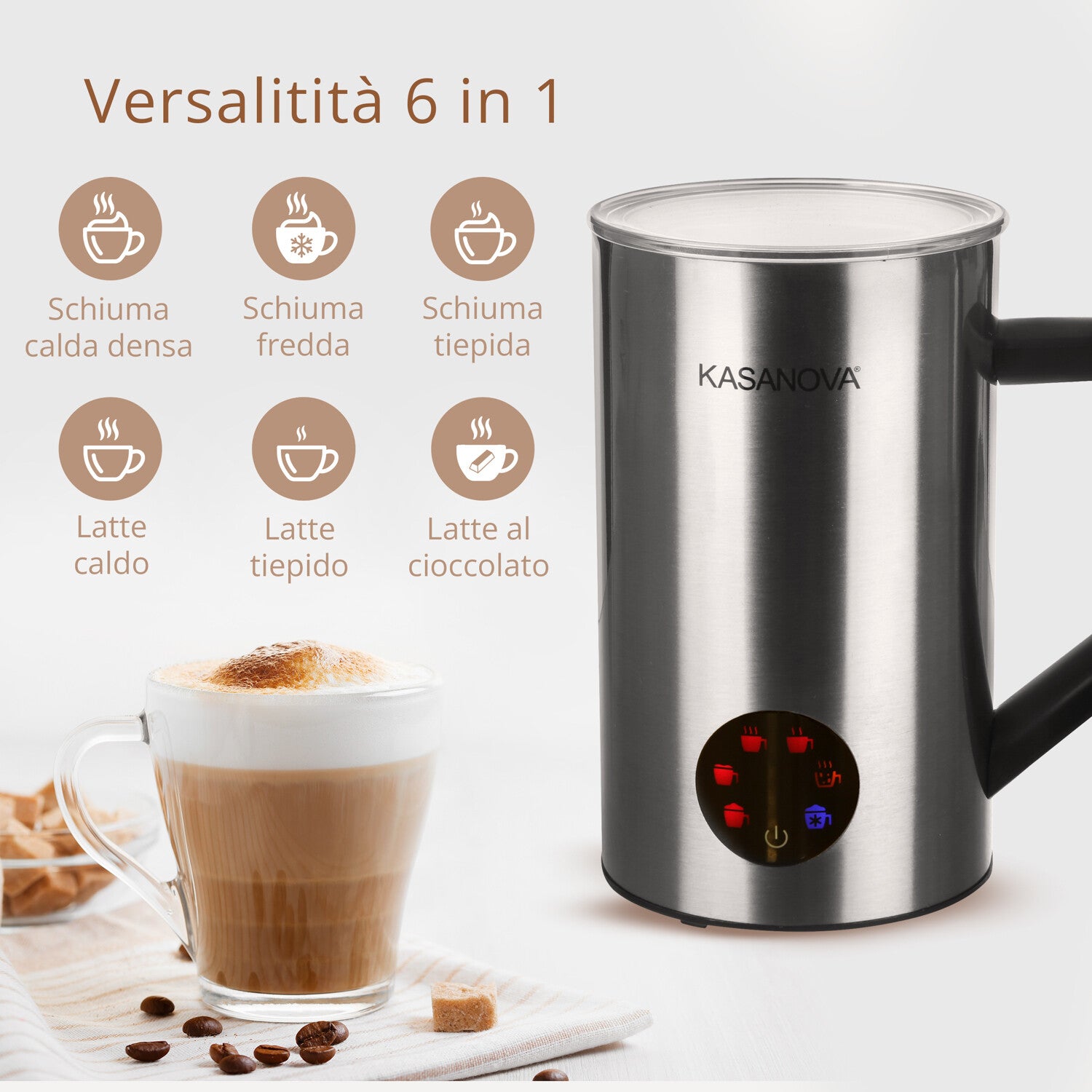 Montalatte elettrico digitale, 6 funzioni, 550W acciaio grigio Kasanova